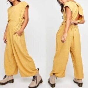 NWT! Free People Heatwave Linen Blend Jumpsuit - Honey (Yellow) | Size XS